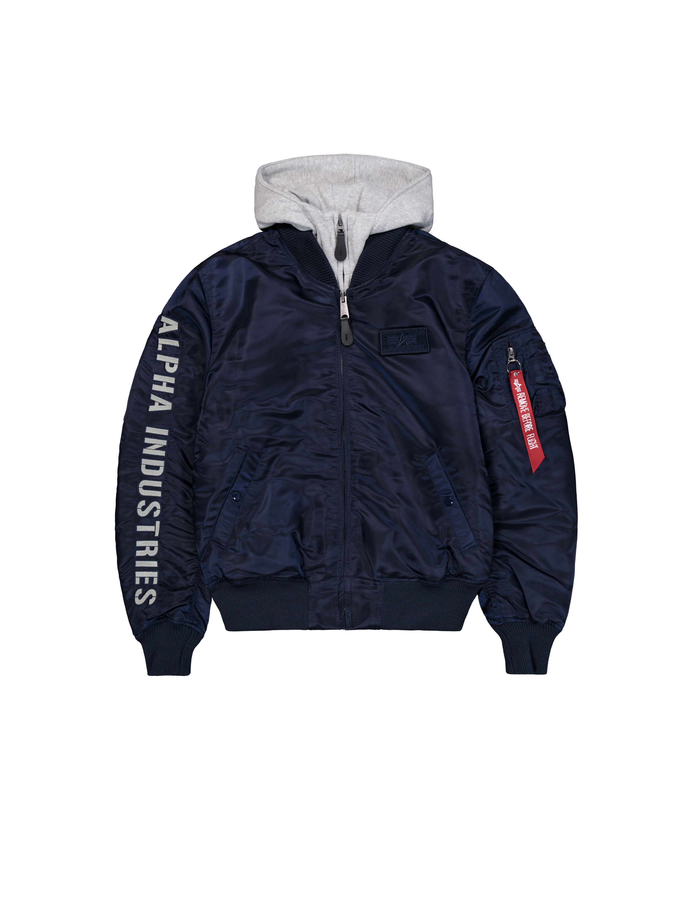 MA-1 Detachable Hood Sleeve Embroidery Bomber Jacket ultra navy