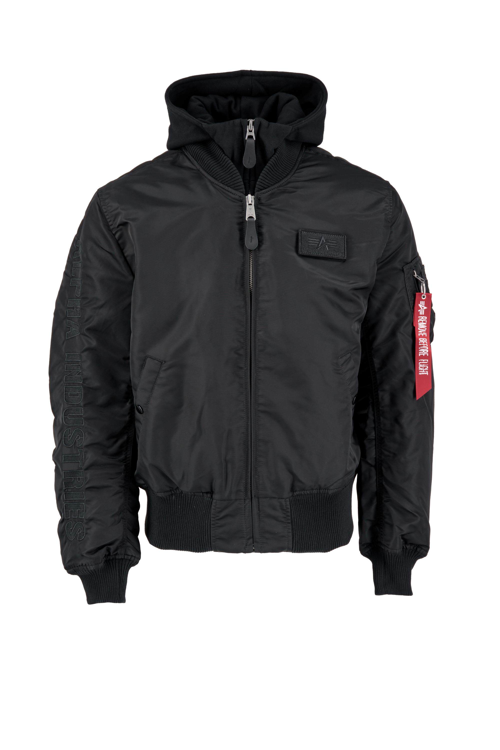 MA-1 Detachable Hood Sleeve Embroidery Bomber Jacket black/black