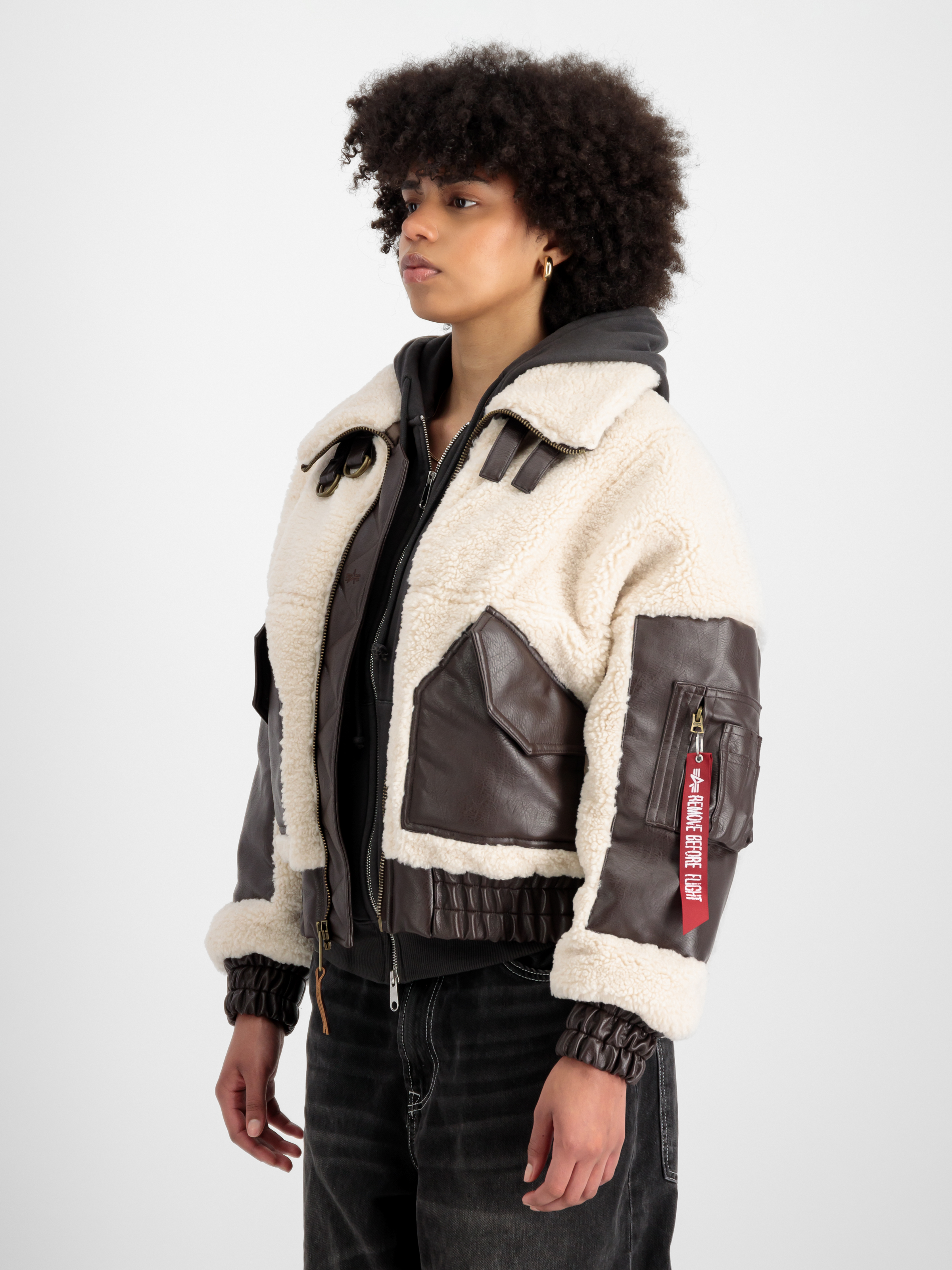 Teddy PU Bomber Jacket Women off white 148001_16_2_model_00003_99553